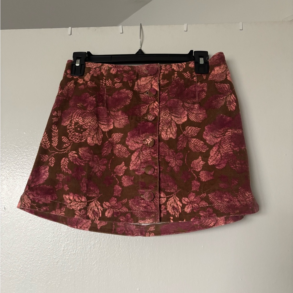 Free People Floral Pink and Brown Skirt